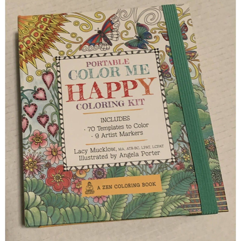 COLOR ME HAPPY Coloring Kit (70 Templates, 9 Artist Markers, Band Closure)